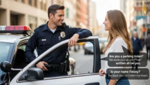 Read more about the article 101+ Police Pick Up Lines to Serve Flirty Justice for 2026<p class="post-updated-date">🕓 <span class="updated-label">Last updated on</span> <time datetime="2026-01-31T15:42:40+00:00">January 31, 2026</time></p><script type="application/ld+json">
        {
          "@context": "https://schema.org",
          "@type": "BlogPosting",
          "mainEntityOfPage": {
            "@type": "WebPage",
            "@id": "https://pickupsy.com/police-pick-up-lines/"
          },
          "datePublished": "2026-01-31T15:42:38+00:00",
          "dateModified": "2026-01-31T15:42:40+00:00"
        }
        </script>