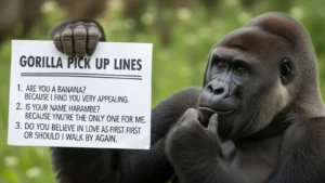 Read more about the article 119+ Gorilla Pick Up Lines That Make Hearts Go Wild for 2026<p class="post-updated-date">🕓 <span class="updated-label">Last updated on</span> <time datetime="2026-04-20T15:25:30+00:00">April 20, 2026</time></p><script type="application/ld+json">
        {
          "@context": "https://schema.org",
          "@type": "BlogPosting",
          "mainEntityOfPage": {
            "@type": "WebPage",
            "@id": "https://pickupsy.com/gorilla-pick-up-lines/"
          },
          "datePublished": "2026-03-05T08:28:51+00:00",
          "dateModified": "2026-04-20T15:25:30+00:00"
        }
        </script>