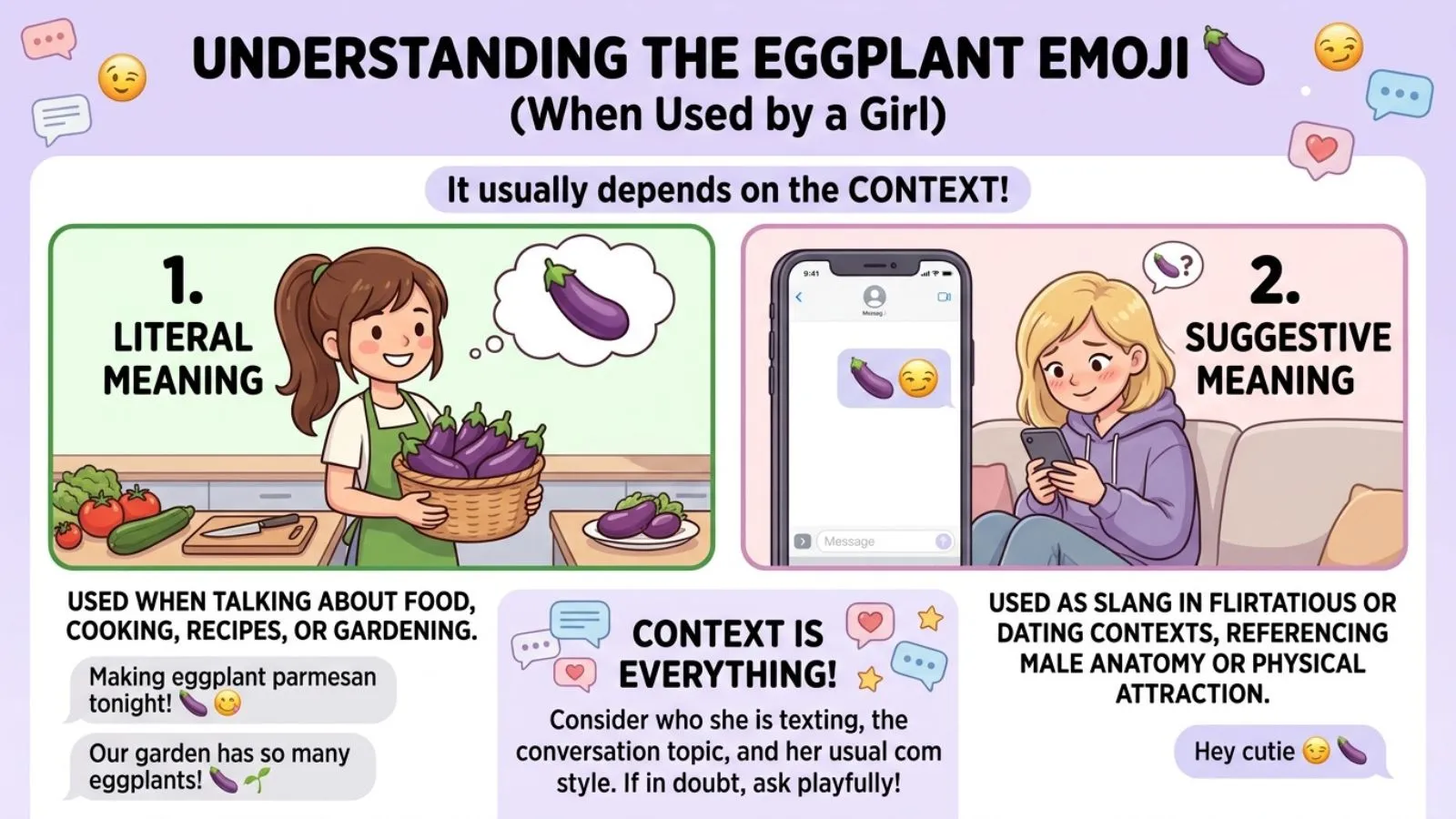 You are currently viewing 75 Eggplant Emoji Mean From a Girl? Full Breakdown 🍆 for 2026<p class="post-updated-date">🕓 <span class="updated-label">Last updated on</span> <time datetime="2026-06-11T03:46:55+00:00">June 11, 2026</time></p><script type="application/ld+json">
        {
          "@context": "https://schema.org",
          "@type": "BlogPosting",
          "mainEntityOfPage": {
            "@type": "WebPage",
            "@id": "https://pickupsy.com/eggplant-emoji-meaning-from-a-girl/"
          },
          "datePublished": "2026-06-11T03:46:54+00:00",
          "dateModified": "2026-06-11T03:46:55+00:00"
        }
        </script>
